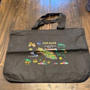 Black Curaçao Embroidered Tote Bag